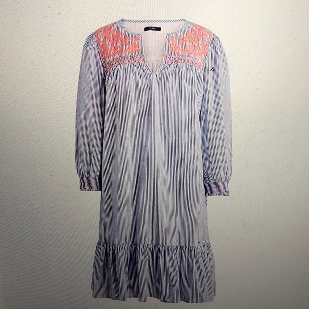 Jcrew embroidered popover dress with ruffle hem